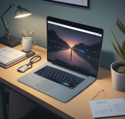A close-up of a student's desk at night featuring a laptop displaying a color-coded AI study calendar, a steaming cup of coffee, headphones, and textbooks under warm lamp lighting.