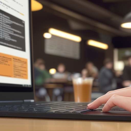 A student's hands typing on a laptop displaying an architectural blueprint in a bustling, warmly lit campus cafe.