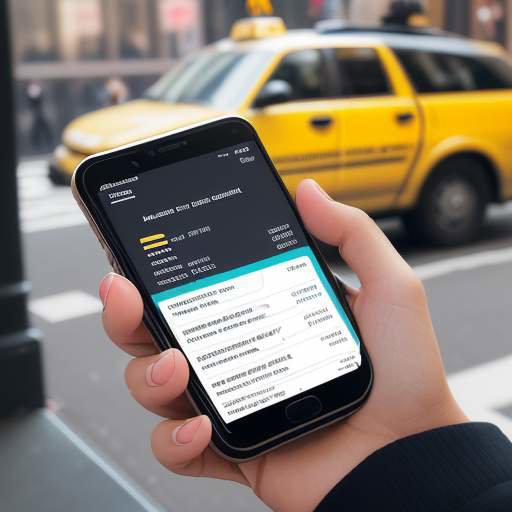 A close-up of a student's hands holding a smartphone displaying a colorful budgeting app, with a blurred New York City street and yellow taxis visible in the background.