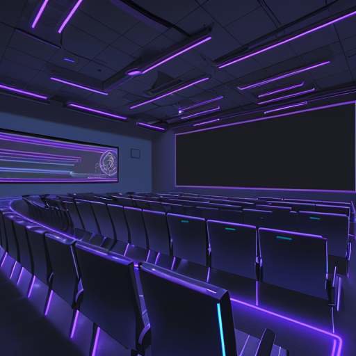 Diverse students in a modern lecture hall watch a glowing neural network architecture displayed on a large projection screen.