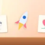 Illustration with a rocket, an AI robot and a heart with a heartbeat line