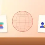 Illustration with a globe, a stack of books and a group of people