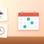 Illustration with a calendar, an AI robot and a clock