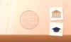 Illustration with a globe, a classical building and a graduation cap
