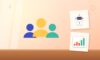 Illustration with a group of people, an AI robot and a rising chart
