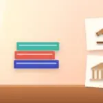 Illustration with a stack of books, a judge's gavel and a classical building