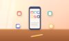 Phone with study app icons for calendar, notes, flashcards, timer and music around it