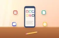 Phone with study app icons for calendar, notes, flashcards, timer and music around it