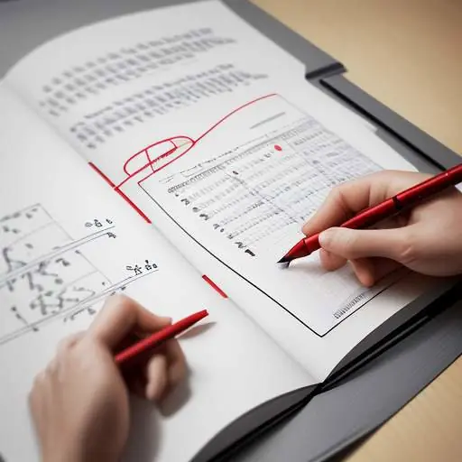 A hand uses a red pen to circle a mistake in a math textbook showing the quadratic formula.