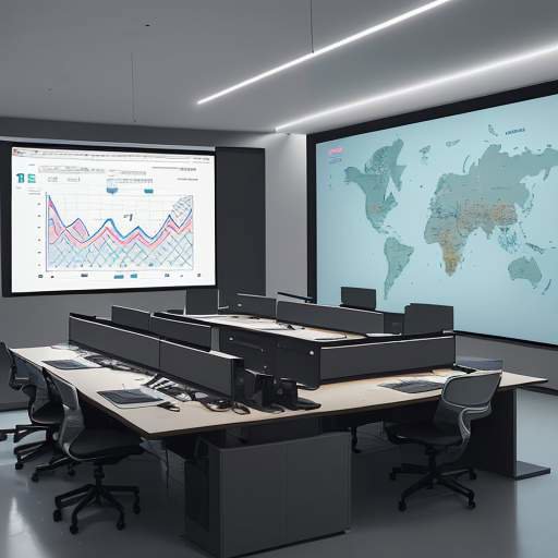 Educators in a modern, high-tech command center analyzing student progress data and maps on large digital screens.