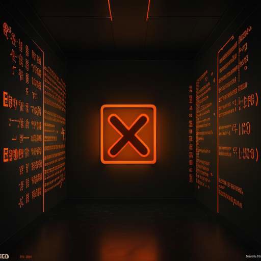 A glowing orange neon "Warning" sign positioned in front of a dark wall covered in complex mathematical equations.