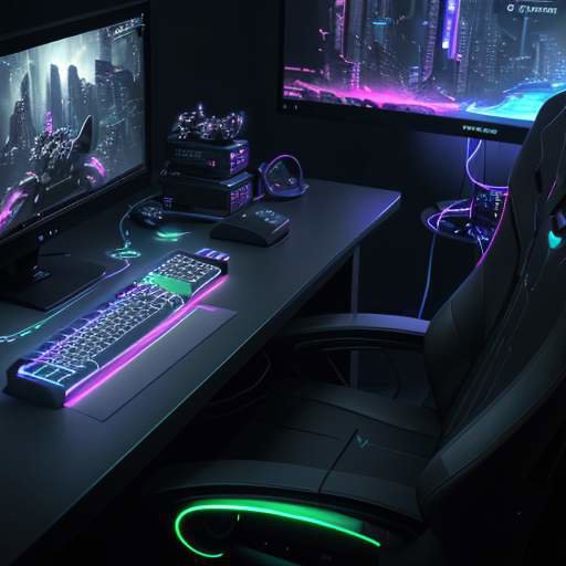 A professional gamer's hands on a glowing mechanical keyboard in front of a monitor displaying a 3D city rendering in a game engine.
