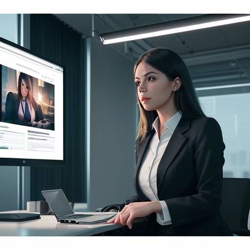 A professional woman confidently presenting a slide deck featuring a well-formatted bibliography in a modern office.