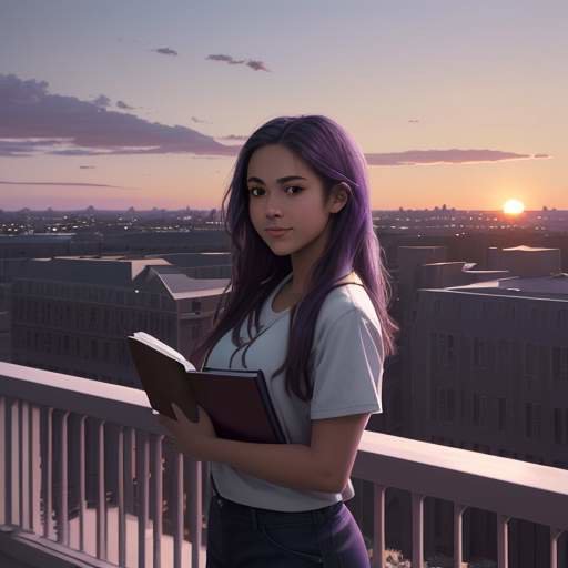 A student stands on a balcony overlooking a grand, historic university campus at sunset, holding a notebook against a vibrant orange and purple sky.