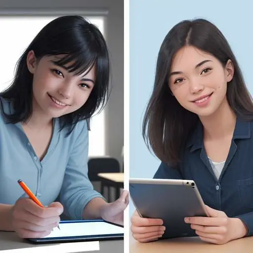A split-screen image showing a student looking confused by a complex physics problem on a tablet, then smiling as they successfully solve it in a modern study space.