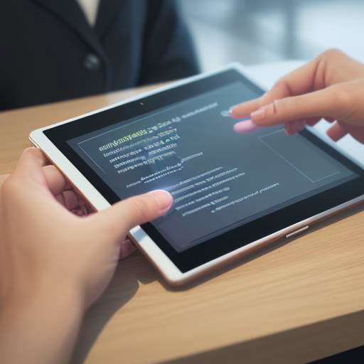 A student's hands using a tablet to interact with a colorful 3D DNA model, featuring progress bars and badges in a blurred classroom setting.