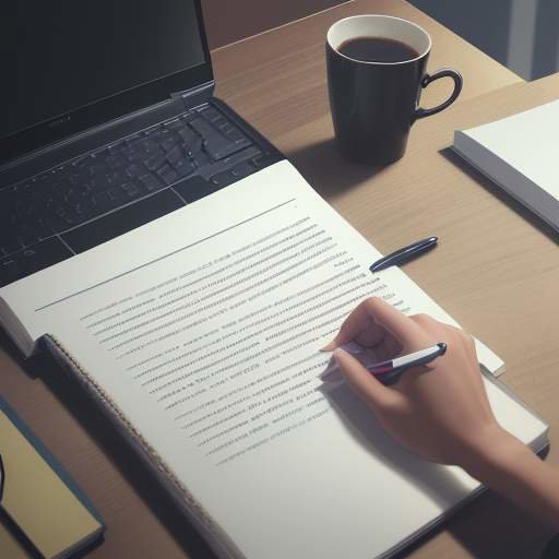 A close-up of a person typing on a laptop showing a paragraph of academic text with highlighted in-text citations.