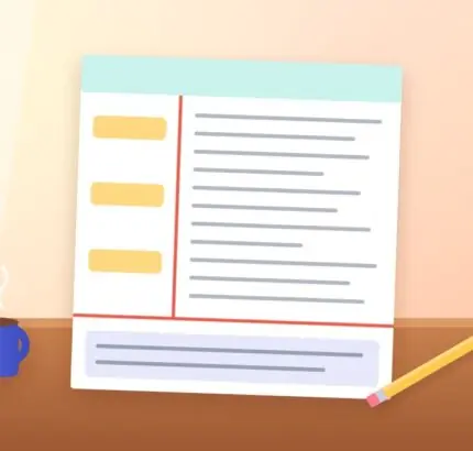 Notebook page split into a cue column, a notes area and a summary box