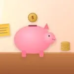 Piggy bank with a coin dropping in, a stack of coins and a sticky note with side-job ideas