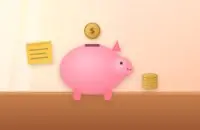 Piggy bank with a coin dropping in, a stack of coins and a sticky note with side-job ideas