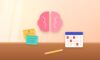 Brain with flashcards and a spaced-repetition calendar on a study desk