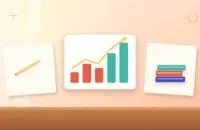 Illustration with a rising chart, a pencil and a stack of books