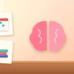Illustration with a brain, a calendar and a stack of books
