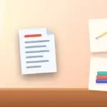 Illustration with a document, a pencil and a stack of books