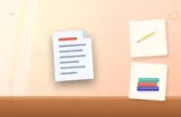 Illustration with a document, a pencil and a stack of books