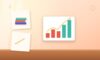 Illustration with a rising chart, a stack of books and a pencil