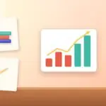 Illustration with a rising chart, a stack of books and a pencil