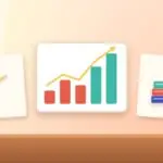 Illustration with a rising chart, a pencil and a stack of books