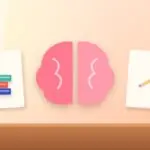 Illustration with a brain, a stack of books and a pencil