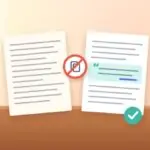 Copied page crossed out next to a page with a properly quoted and cited passage and a check mark